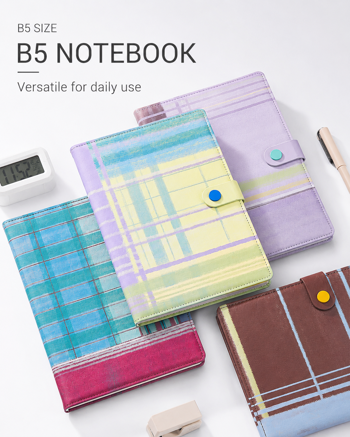 "Plaid Series" B5 Snap-Closure PU Leather Notebook