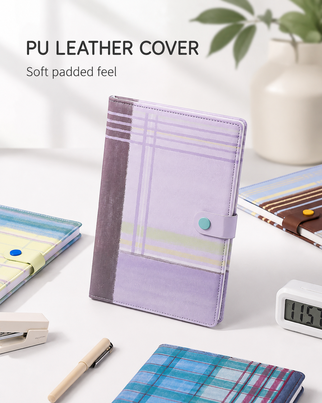 "Plaid Series" B5 Snap-Closure PU Leather Notebook by inrik - color option view for journaling notebook | Lumiyear