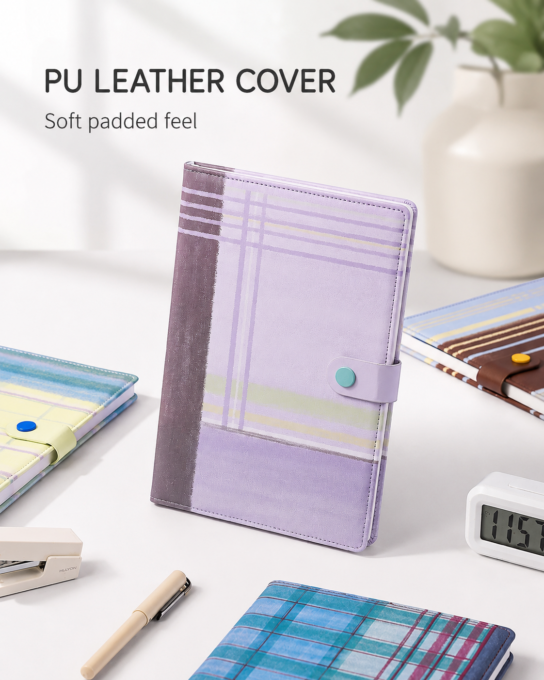"Plaid Series" B5 Snap-Closure PU Leather Notebook by inrik - color option view for journaling notebook | Lumiyear