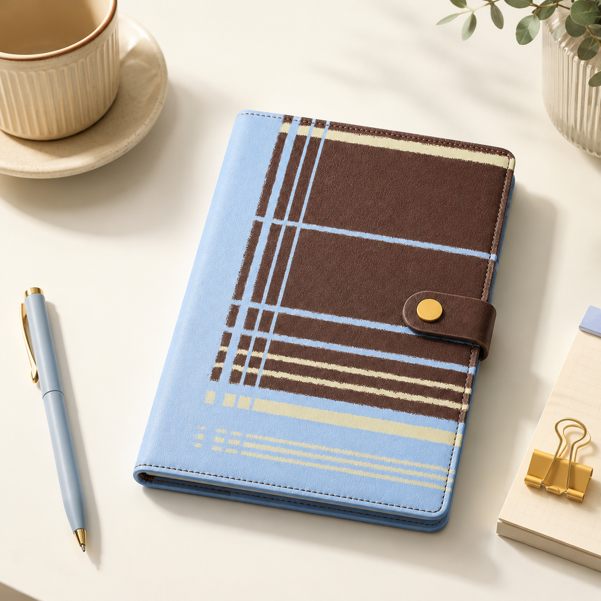 "Plaid Series" دفتر من جلد PU مع إغلاق كبّاس بحجم B5