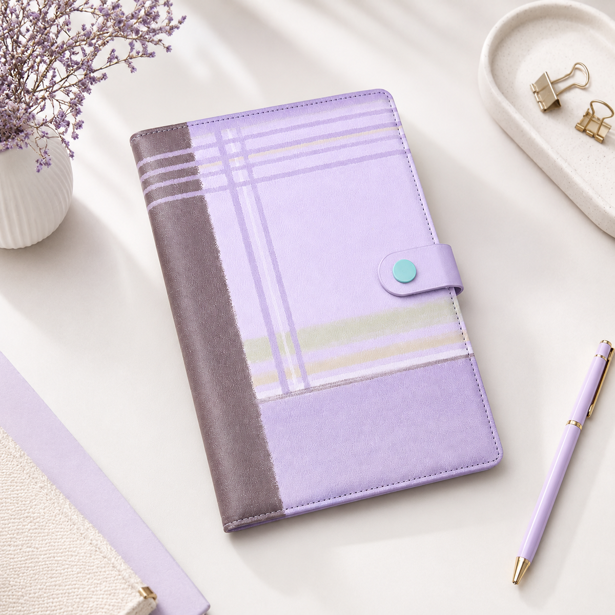"Plaid Series" B5 Snap-Closure PU Leather Notebook by inrik - color option view for journaling notebook | Lumiyear