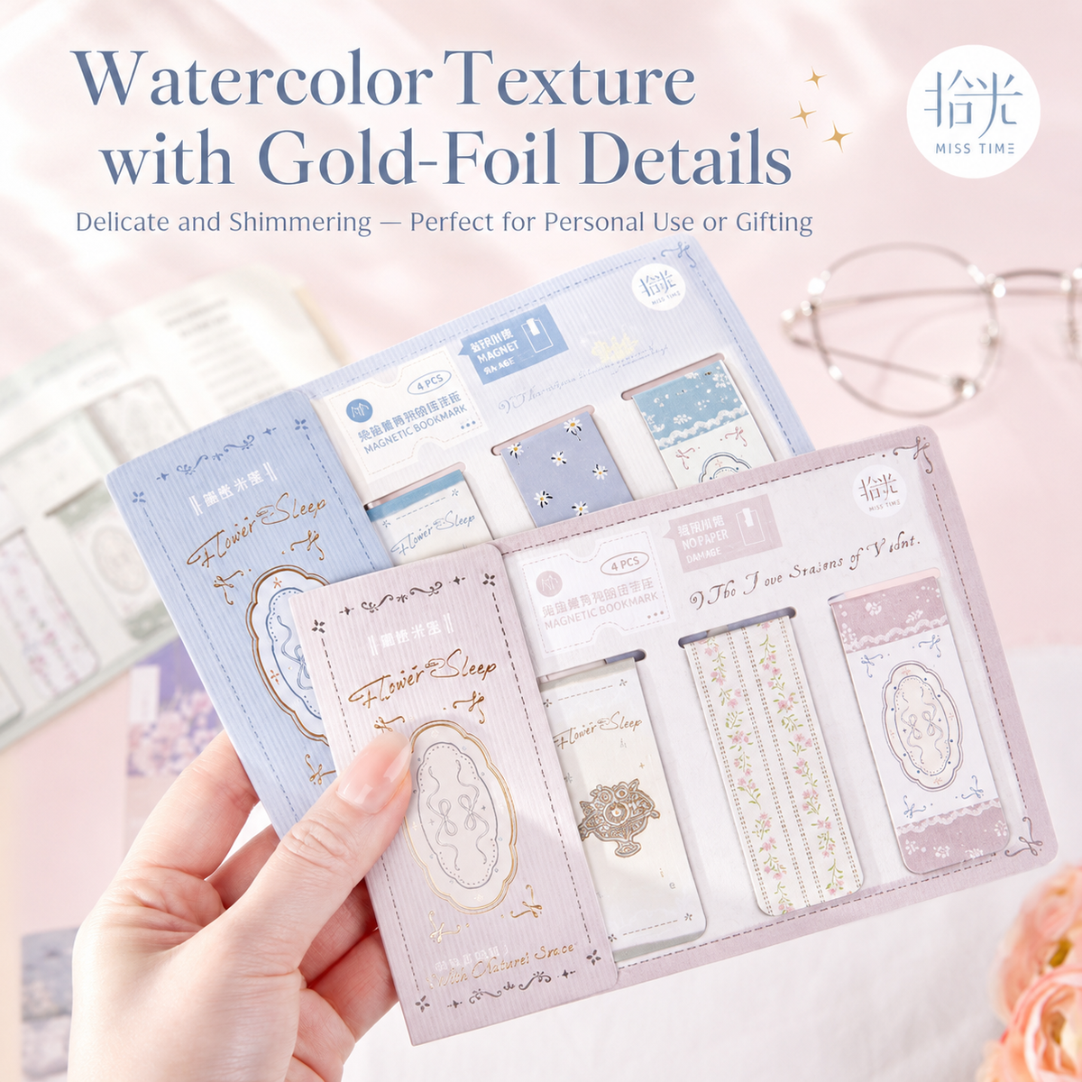 Vintage Floral Magnetic Bookmark Set (4 Pcs)