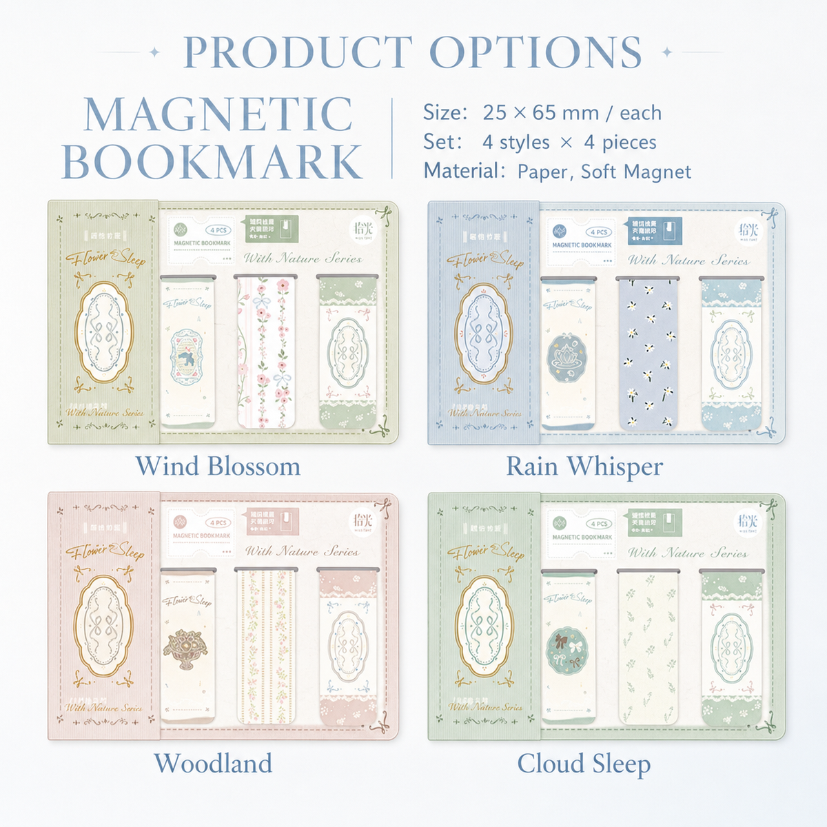 Vintage Floral Magnetic Bookmark Set (4 Pcs)
