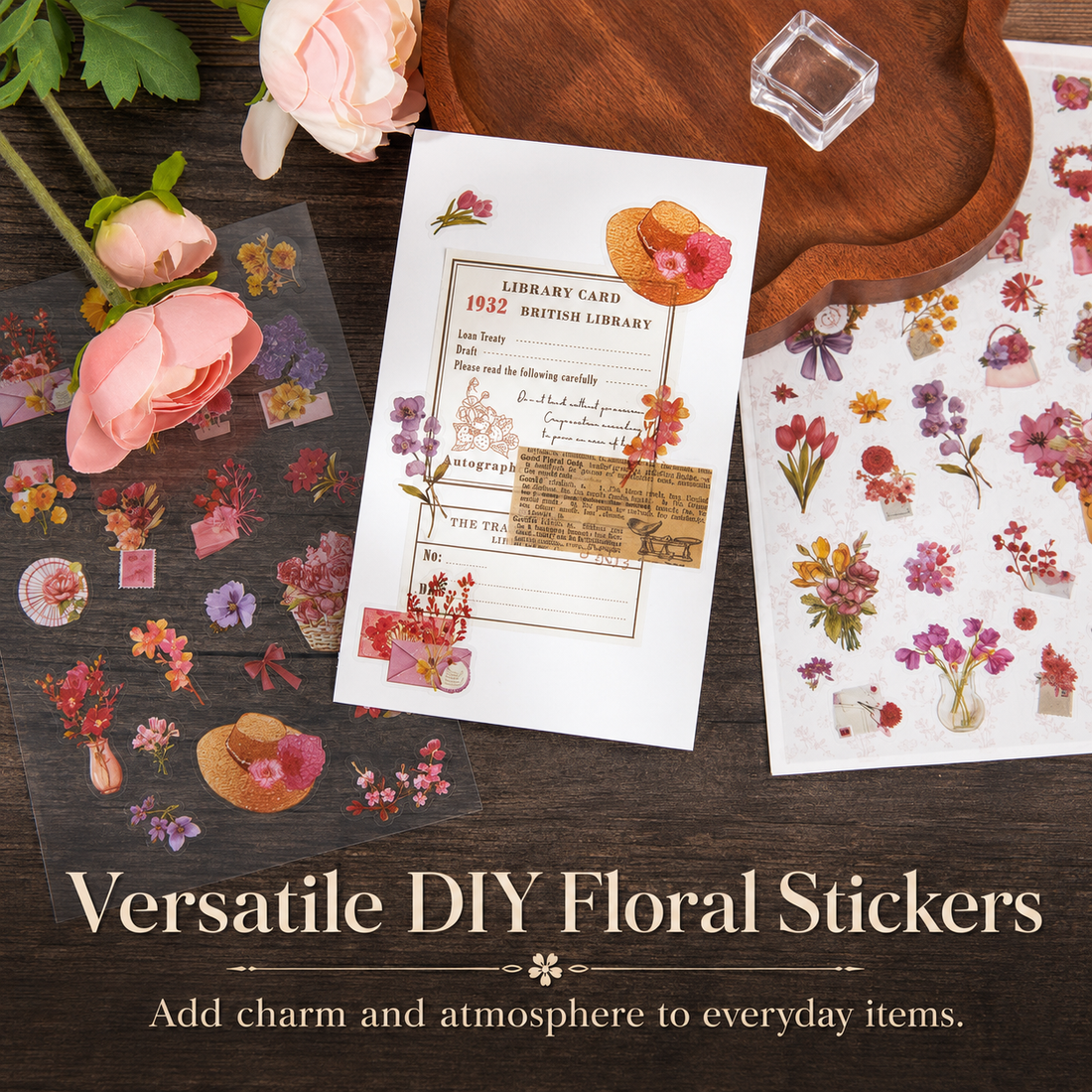 Wandering Blossom PET Floral Sticker Pack (3 Sheets) by MISSTIME - color option view for scrapbook decoration | Lumiyear