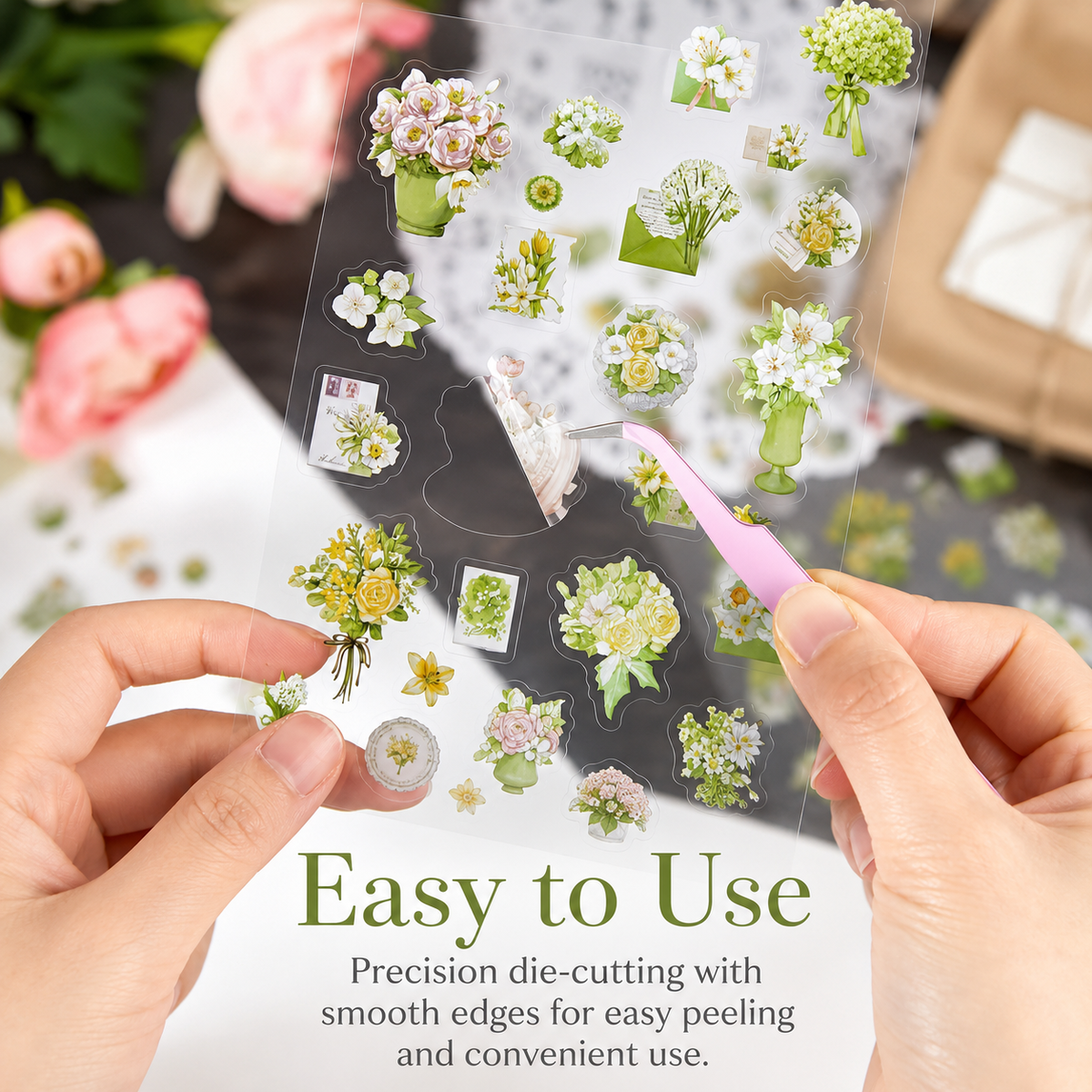 Wandering Blossom PET Floral Sticker Pack (3 Sheets) by MISSTIME - color option view for scrapbook decoration | Lumiyear