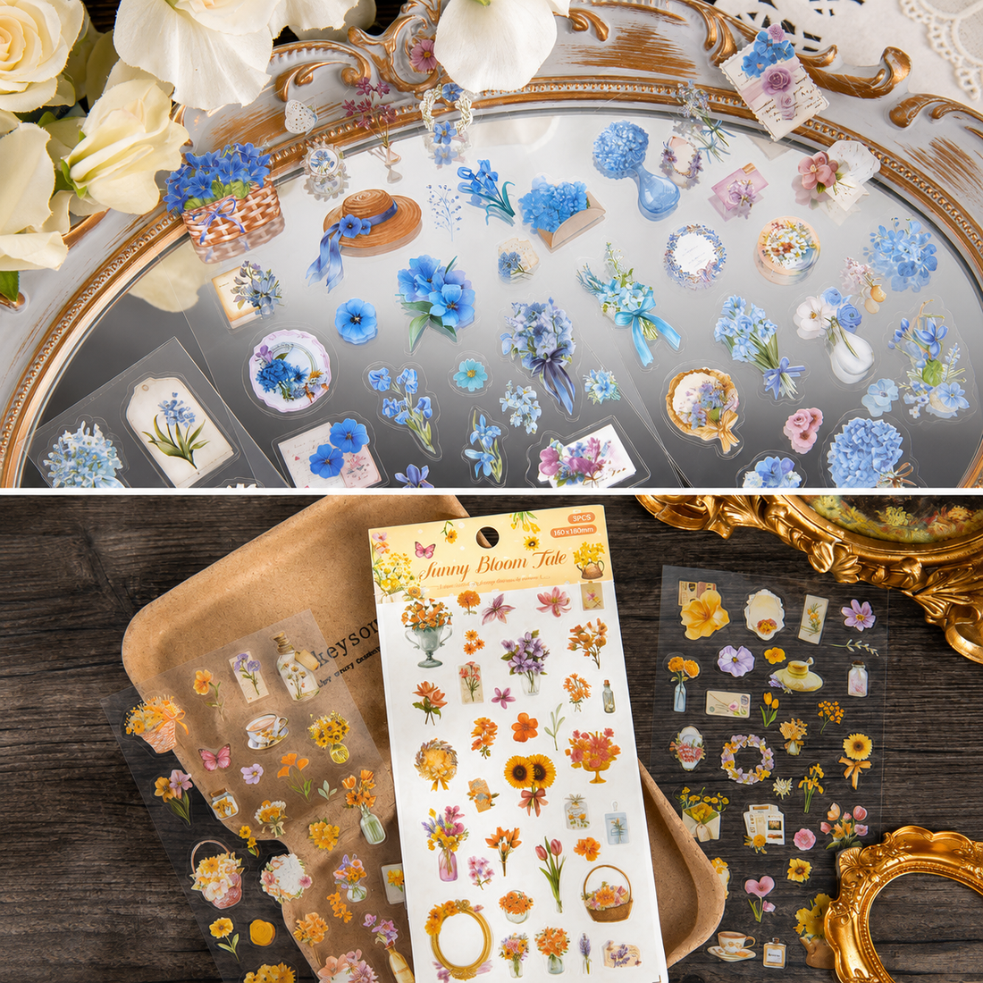 Wandering Blossom PET Floral Sticker Pack (3 Sheets) by MISSTIME - color option view for scrapbook decoration | Lumiyear