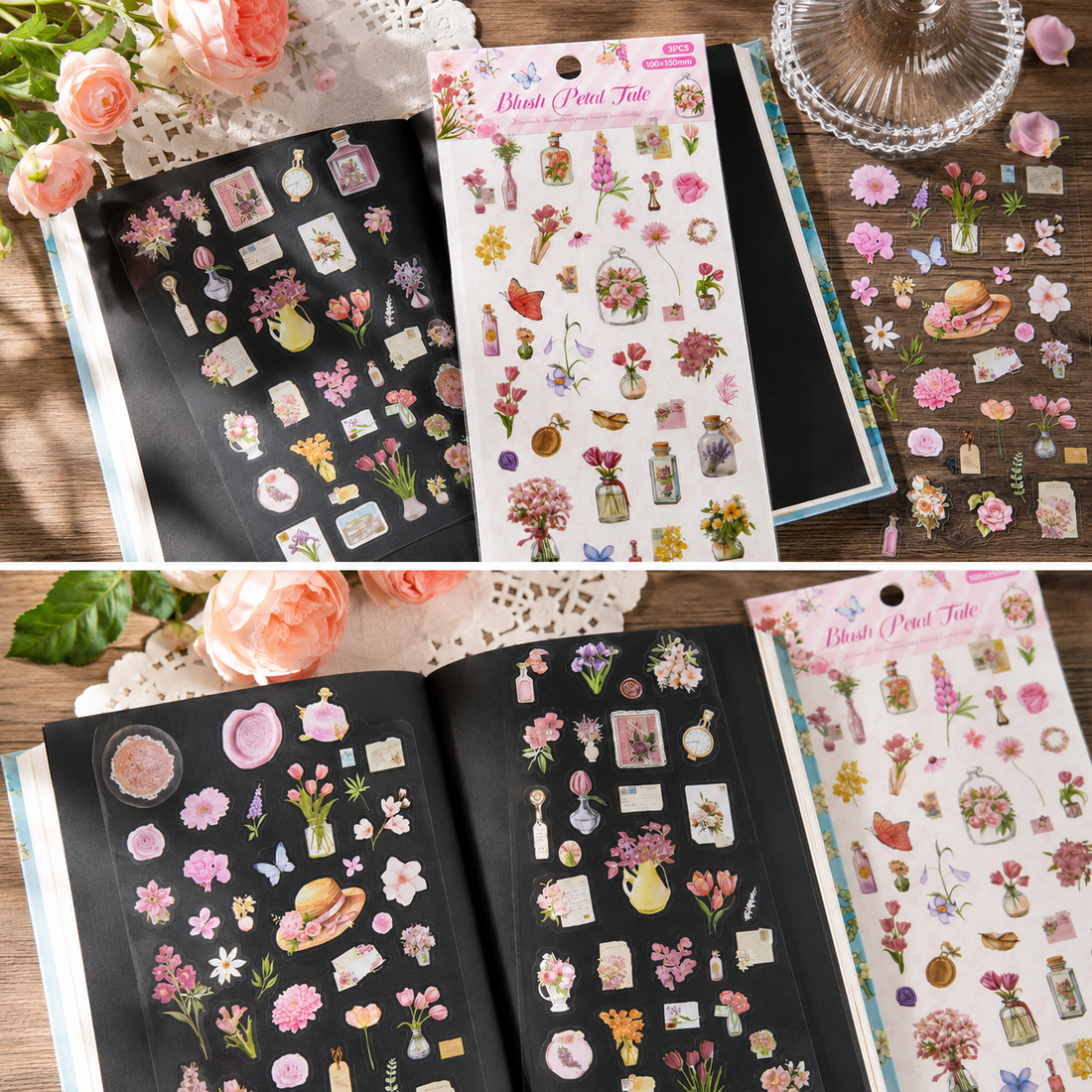 Wandering Blossom PET Floral Sticker Pack (3 Sheets) by MISSTIME - packaging view for scrapbook decoration | Lumiyear