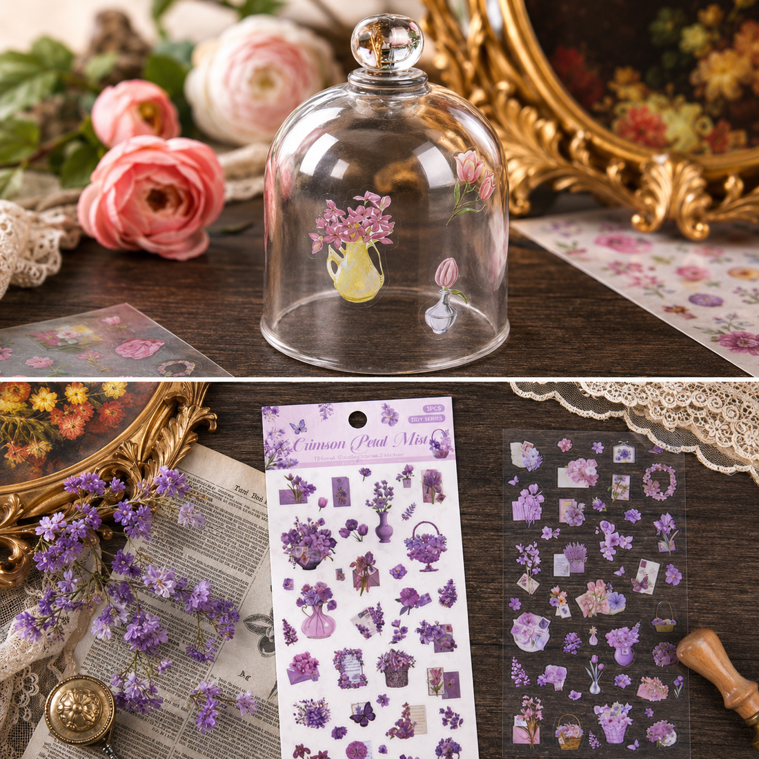 Wandering Blossom PET Floral Sticker Pack (3 Sheets) by MISSTIME - color option view for scrapbook decoration | Lumiyear