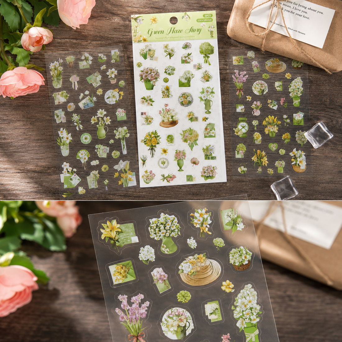 Wandering Blossom PET Floral Sticker Pack (3 Sheets) by MISSTIME - color option view for scrapbook decoration | Lumiyear