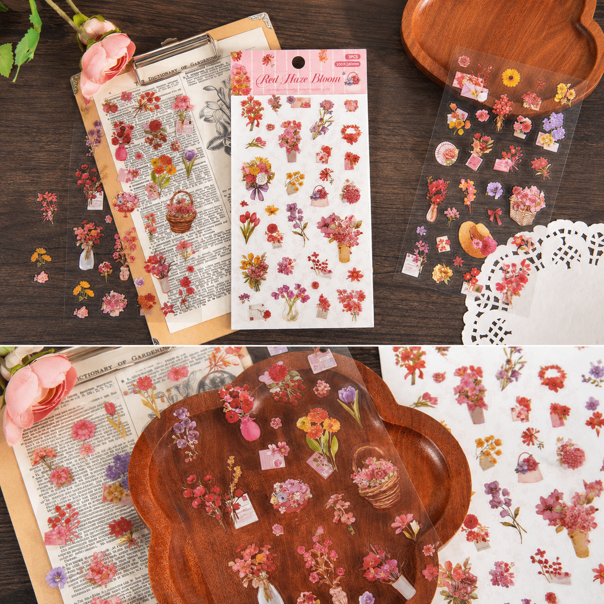 Wandering Blossom PET Floral Sticker Pack (3 Sheets) by MISSTIME - detail view for scrapbook decoration | Lumiyear