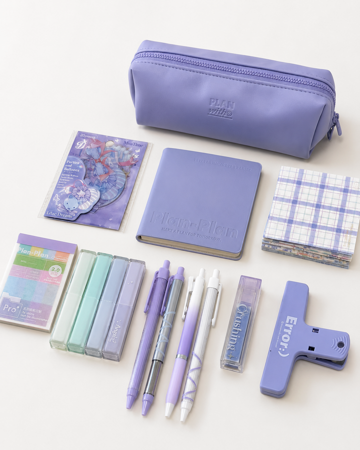 Aesthetic Purple Stationery Gift Set by Planwith - detail view for stationery gift set | Lumiyear
