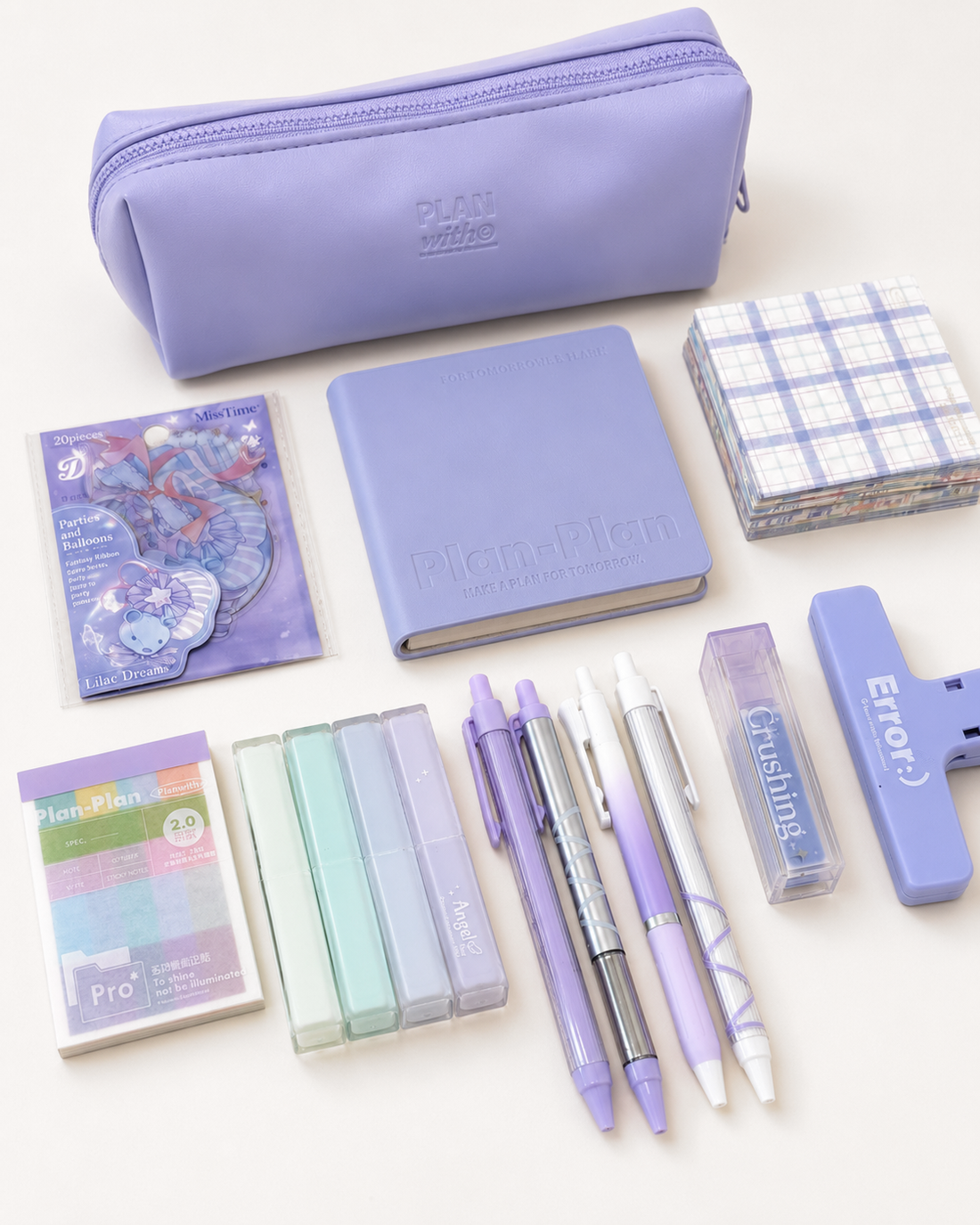 Aesthetic Purple Stationery Gift Set by Planwith - packaging view for stationery gift set | Lumiyear