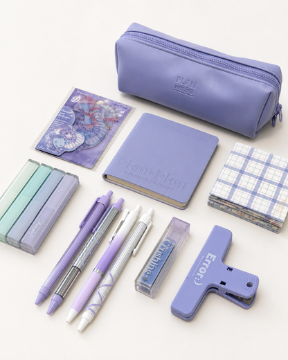 Aesthetic Purple Stationery Gift Set by Planwith - lifestyle stationery view for stationery gift set | Lumiyear