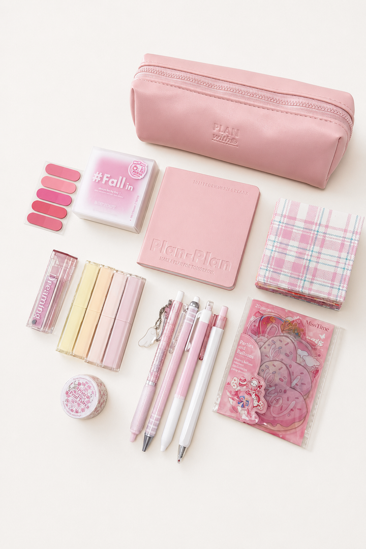 Aesthetic Pink Stationery Gift Set by Planwith - detail view for stationery gift set | Lumiyear
