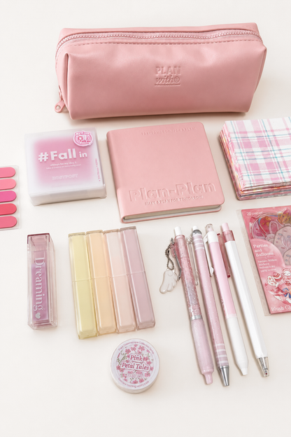 Aesthetic Pink Stationery Gift Set by Planwith - packaging view for stationery gift set | Lumiyear
