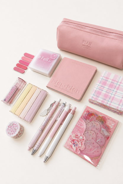 Aesthetic Pink Stationery Gift Set by Planwith - lifestyle stationery view for stationery gift set | Lumiyear