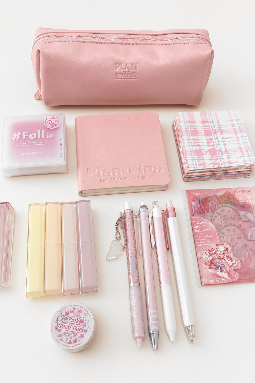 Aesthetic Pink Stationery Gift Set by Planwith - color option view for stationery gift set | Lumiyear