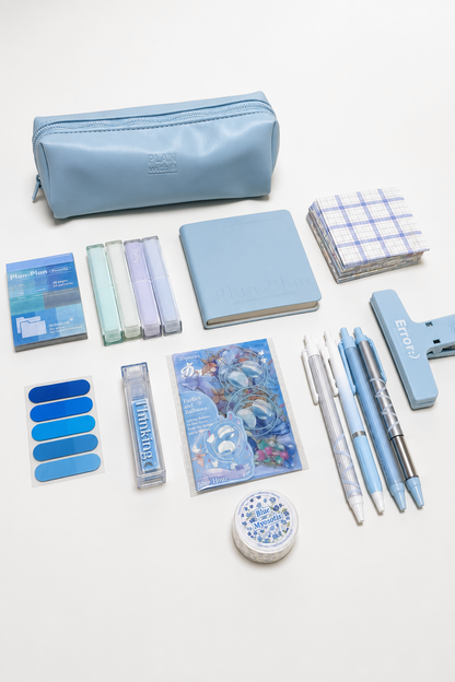 Aesthetic Blue Stationery Gift Set by Planwith - lifestyle stationery view for stationery gift set | Lumiyear
