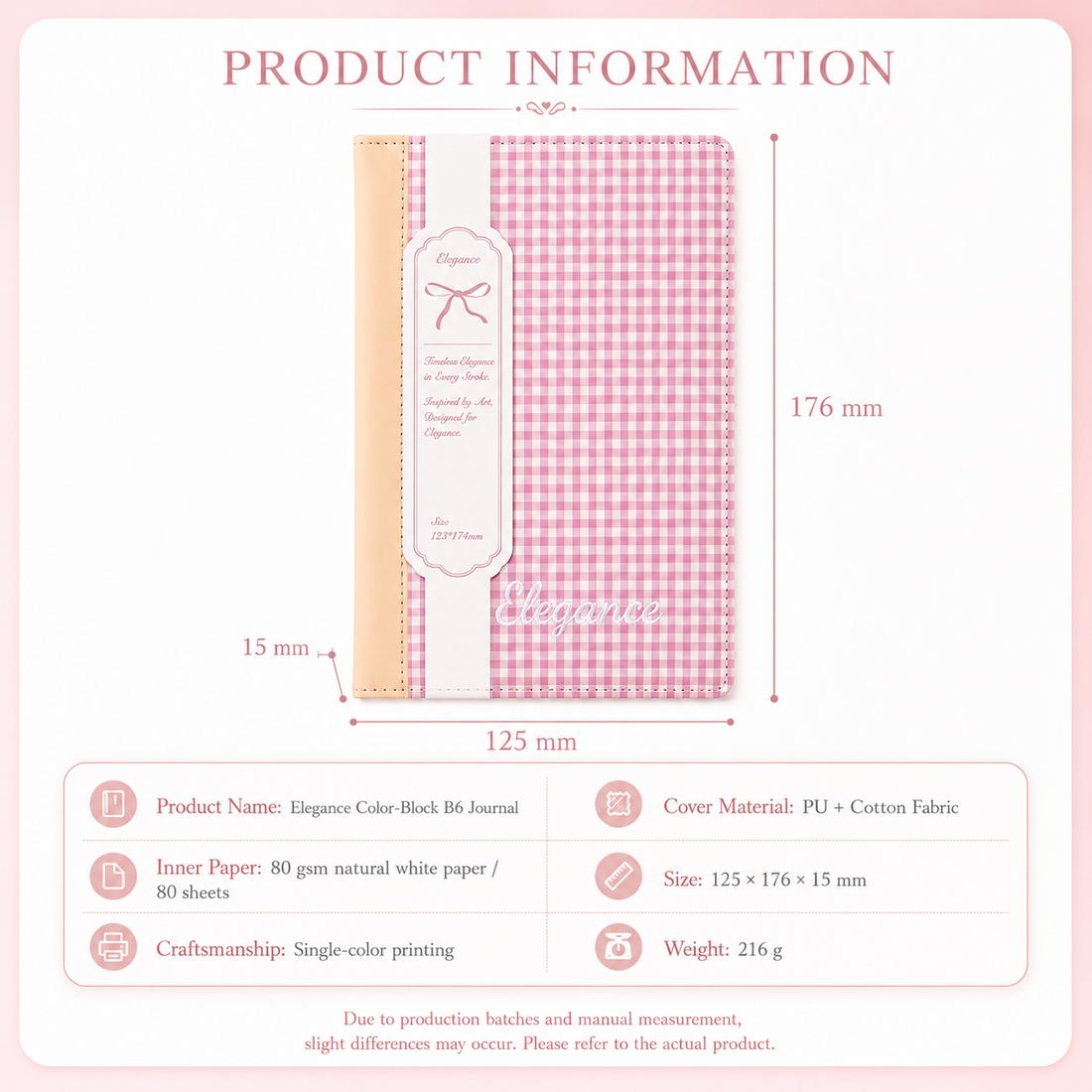 "Elegance Stitching" B6 Plaid Fabric & Leather Journal by ledai - color option view for journaling notebook | Lumiyear