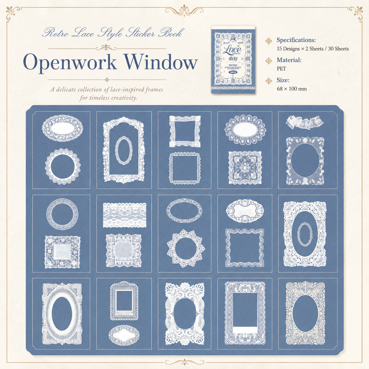"Lace Aesthetics" Retro Sticker Book Series by mr.paper - color option view for scrapbook decoration | Lumiyear