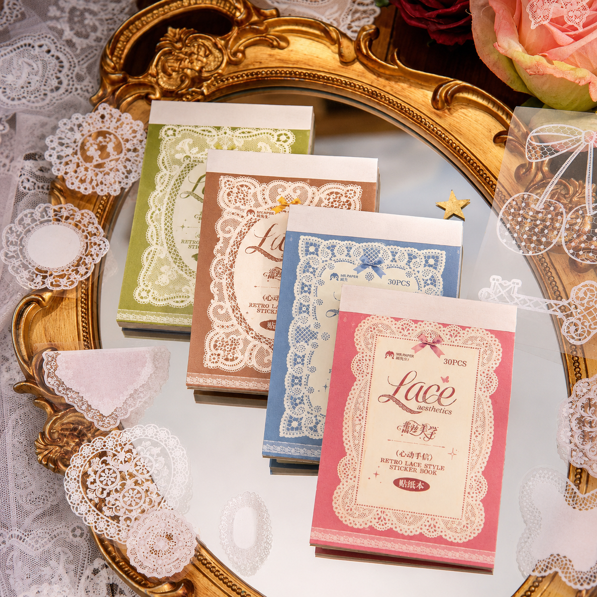 سلسلة "Lace Aesthetics" لكتاب ملصقات بطابع كلاسيكي