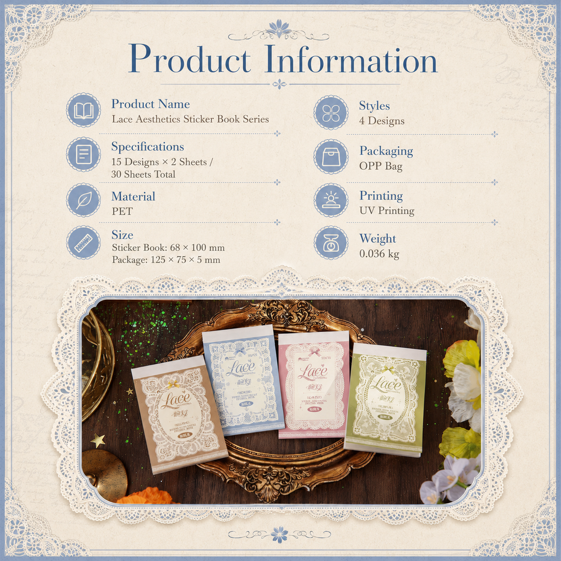 "Lace Aesthetics" Retro Sticker Book Series by mr.paper - color option view for scrapbook decoration | Lumiyear