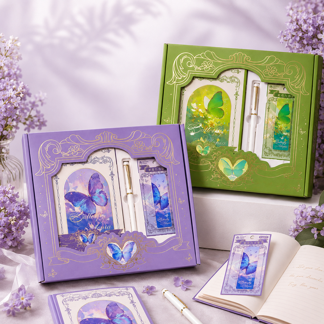 "Butterfly Utopia" Premium Hardcover Notebook Gift Box Set by mr.paper - main product view for stationery gift set | Lumiyear
