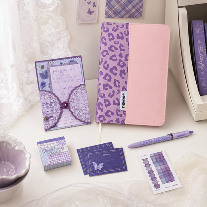 Violet Butterfly Leopard Stationery Mega Gift Set 💜 by never - color option view for stationery gift set | Lumiyear
