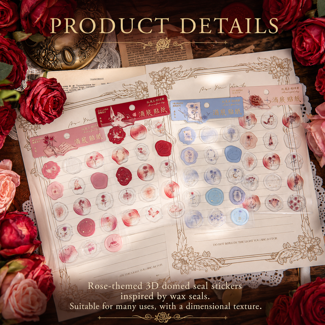In the Name of Rose 3D Epoxy Wax Seal Stickers by mr.paper - color option view for scrapbook decoration | Lumiyear