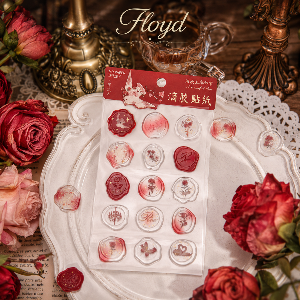 In the Name of Rose 3D Epoxy Wax Seal Stickers by mr.paper - color option view for scrapbook decoration | Lumiyear
