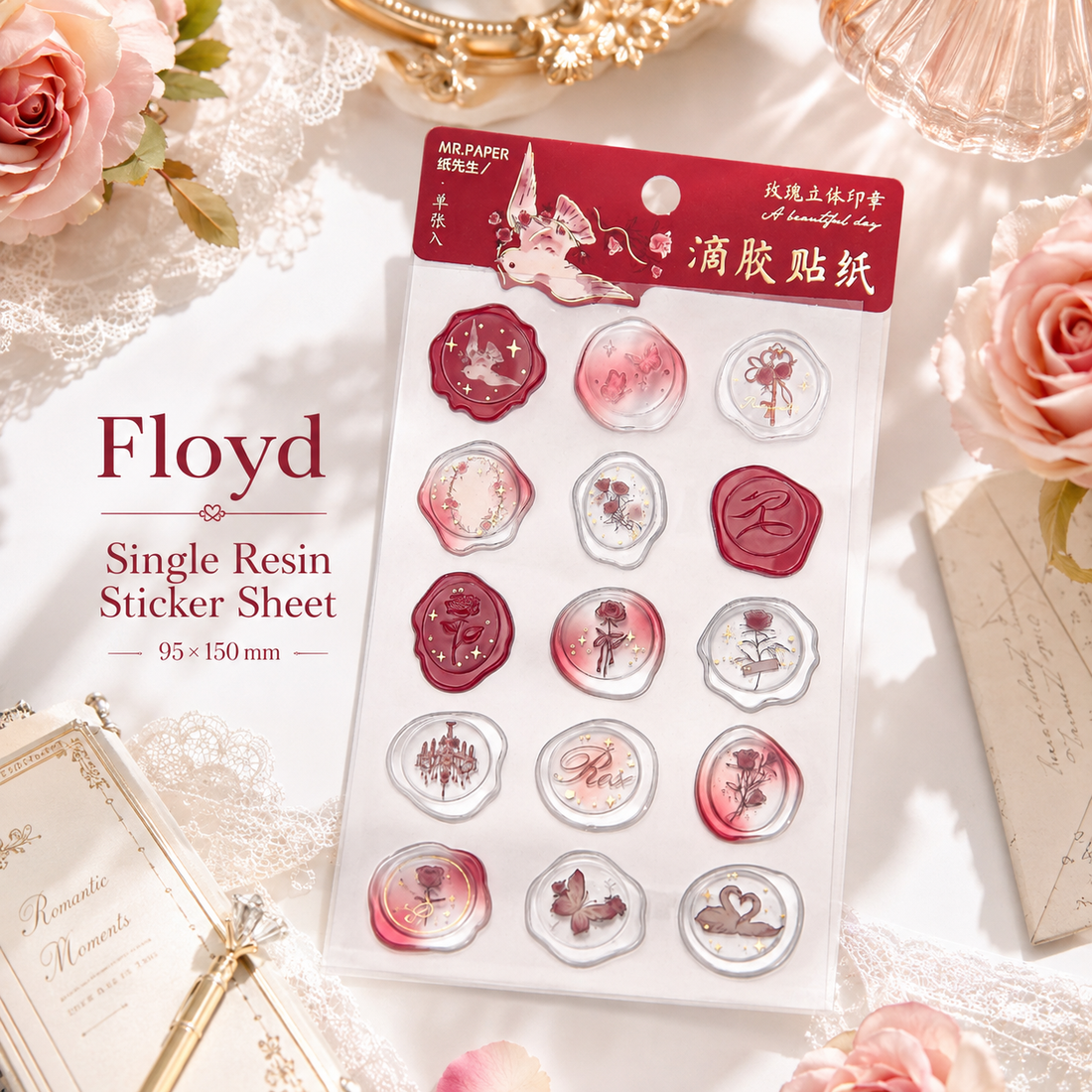 In the Name of Rose 3D Epoxy Wax Seal Stickers by mr.paper - detail view for scrapbook decoration | Lumiyear