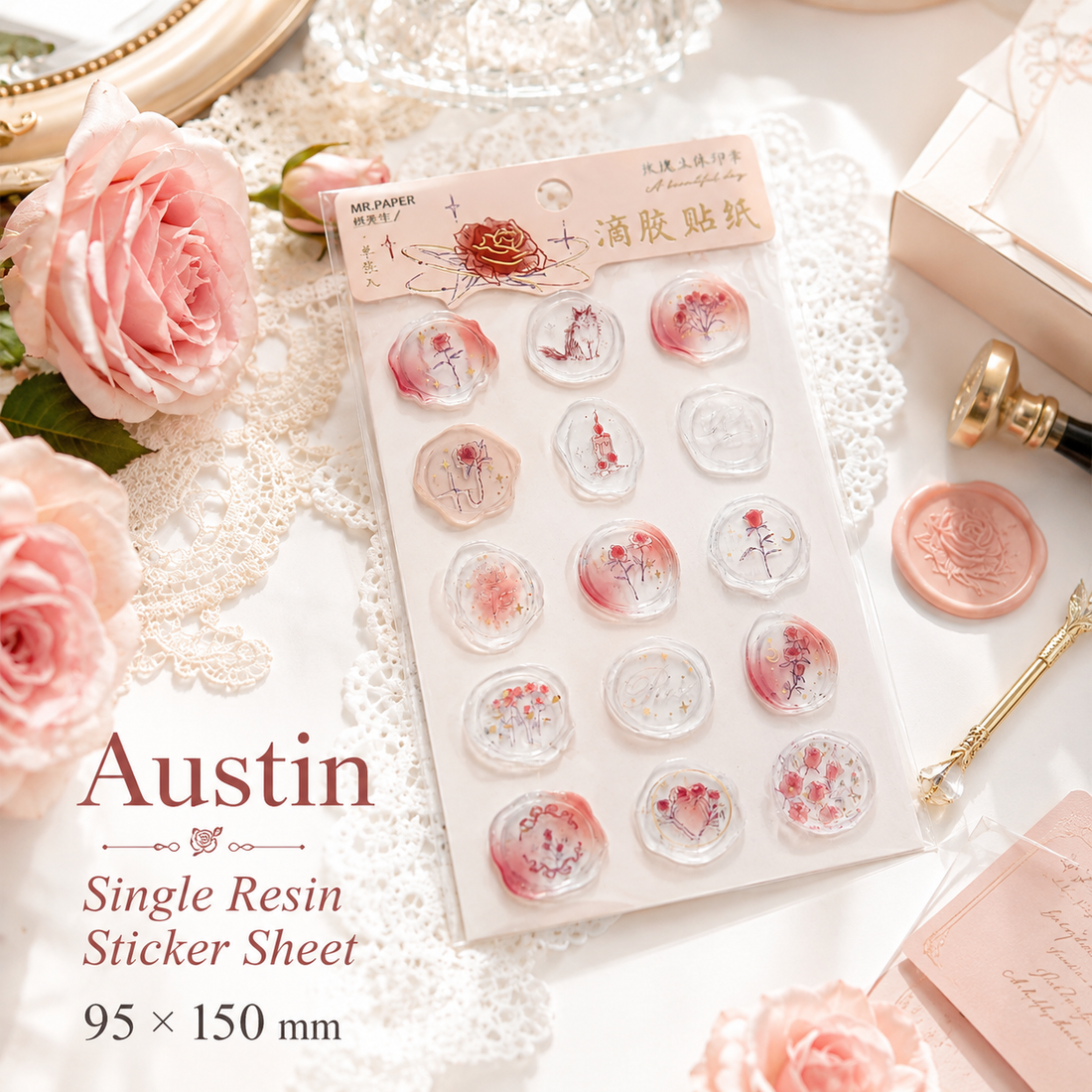 In the Name of Rose 3D Epoxy Wax Seal Stickers by mr.paper - lifestyle stationery view for scrapbook decoration | Lumiyear