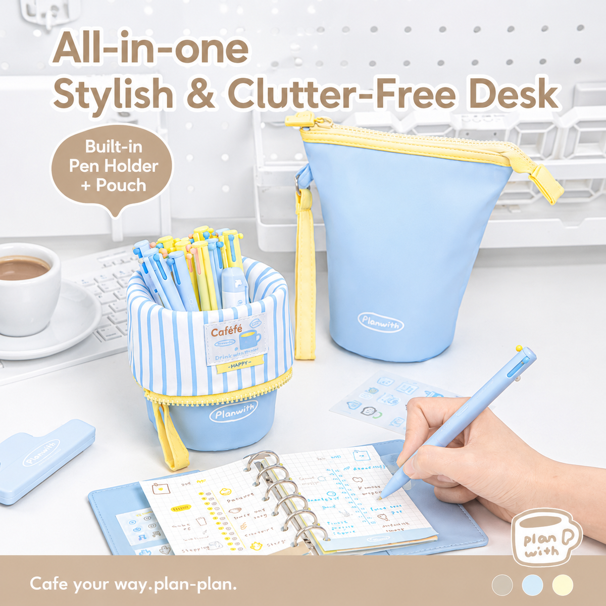 Planwith Caféf Flip Pen Pouch 2-in-1 Fold-Down pencil case