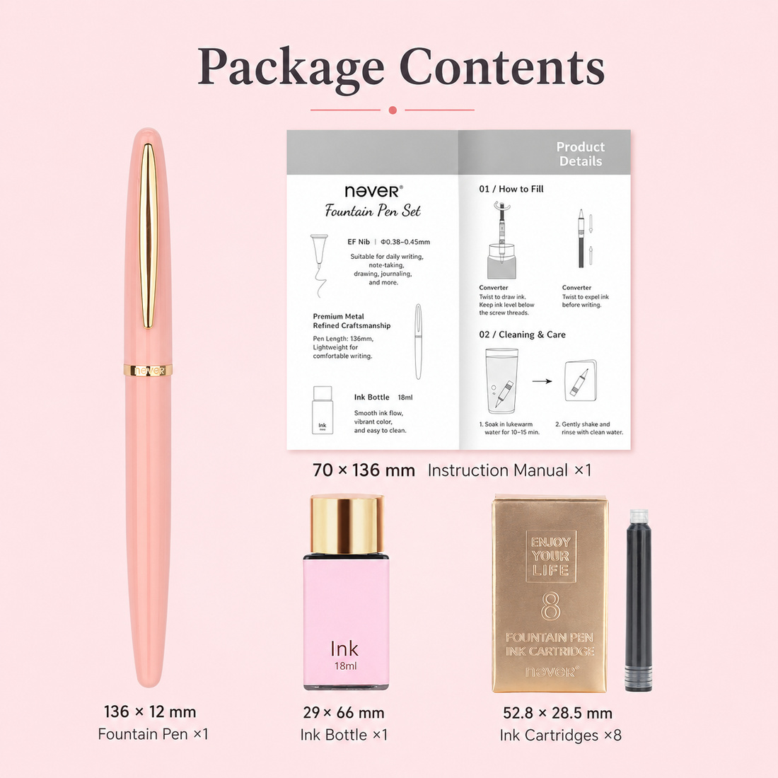 Brass Lacquer Fountain Pen Gift Set (EF Nib)