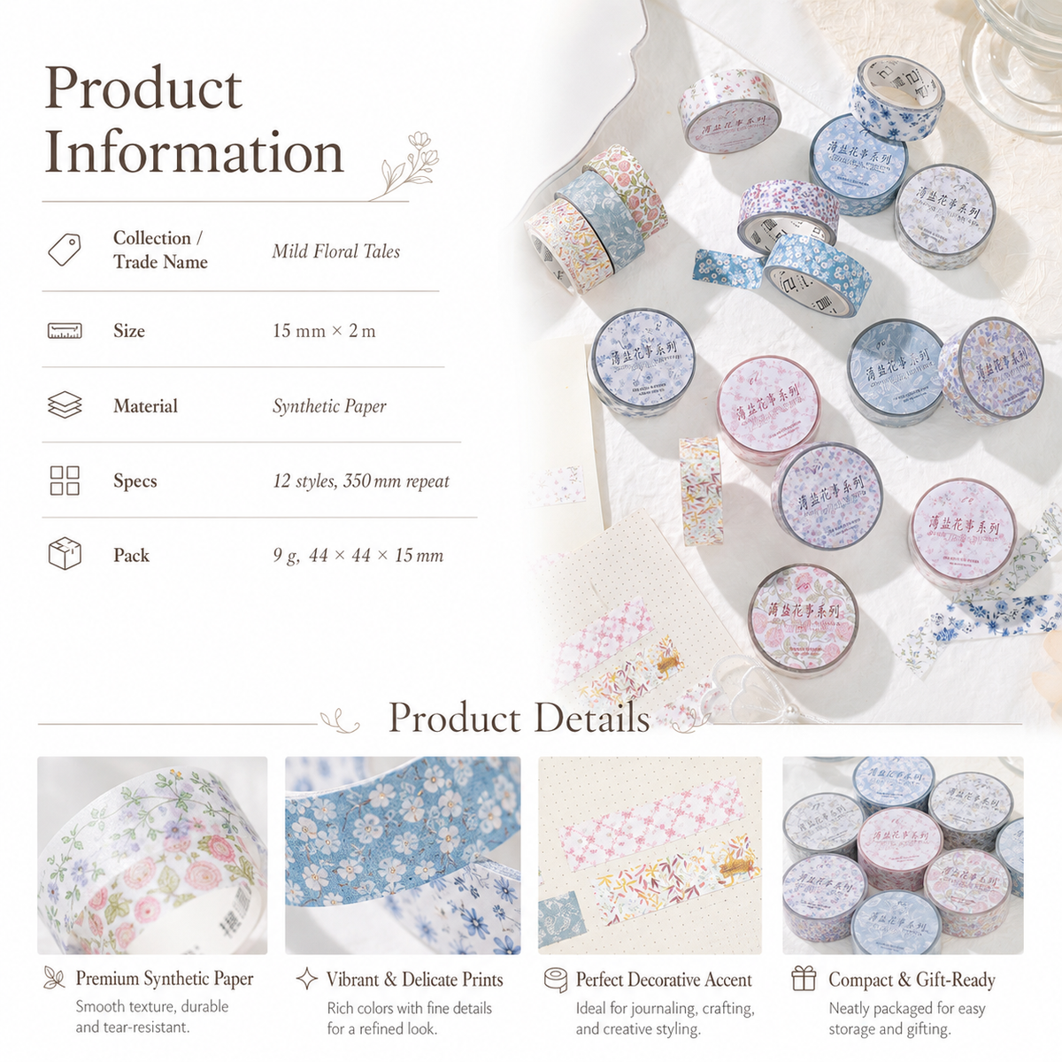 Floral Dreams Synthetic Washi Tape Set