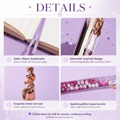 Mermaid Magic Liquid Glitter Journal & Gel Pen Gift Set by never - color option view for stationery gift set | Lumiyear