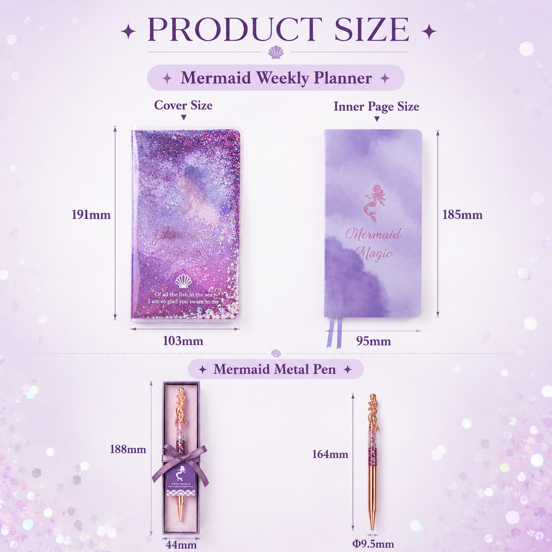 Mermaid Magic Liquid Glitter Journal & Gel Pen Gift Set by never - color option view for stationery gift set | Lumiyear
