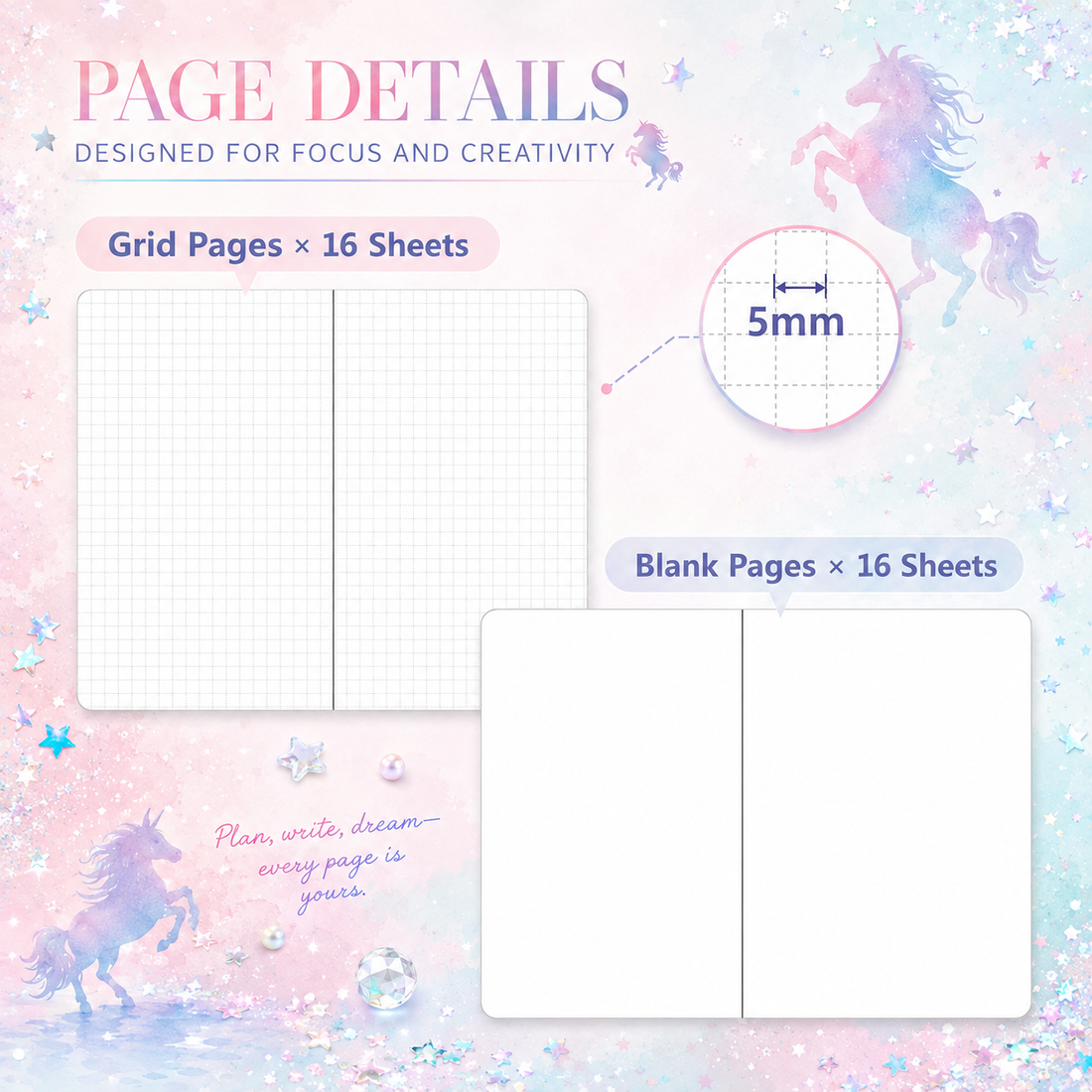 Unicorn Dream Liquid Glitter Journal & Gel Pen Gift Set by never - color option view for stationery gift set | Lumiyear