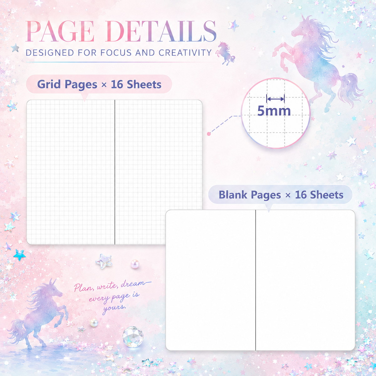Unicorn Dream Liquid Glitter Journal & Gel Pen Gift Set by never - color option view for stationery gift set | Lumiyear