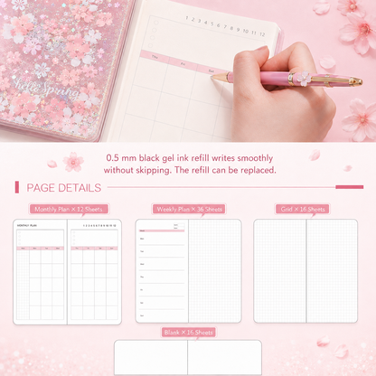 Sakura Spring Liquid Glitter Journal & Gel Pen Gift Set by never - packaging view for stationery gift set | Lumiyear