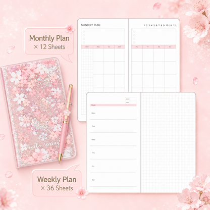 Sakura Spring Liquid Glitter Journal & Gel Pen Gift by never - lifestyle stationery view for stationery gift set | Lumiyear