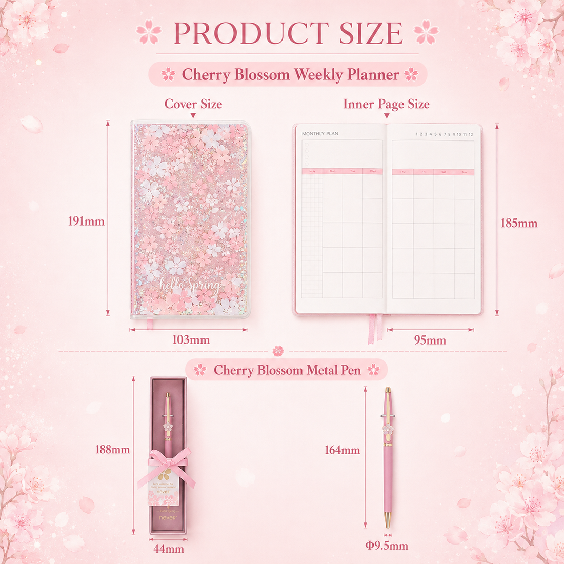 Sakura Spring Liquid Glitter Journal & Gel Pen Gift Set by never - color option view for stationery gift set | Lumiyear