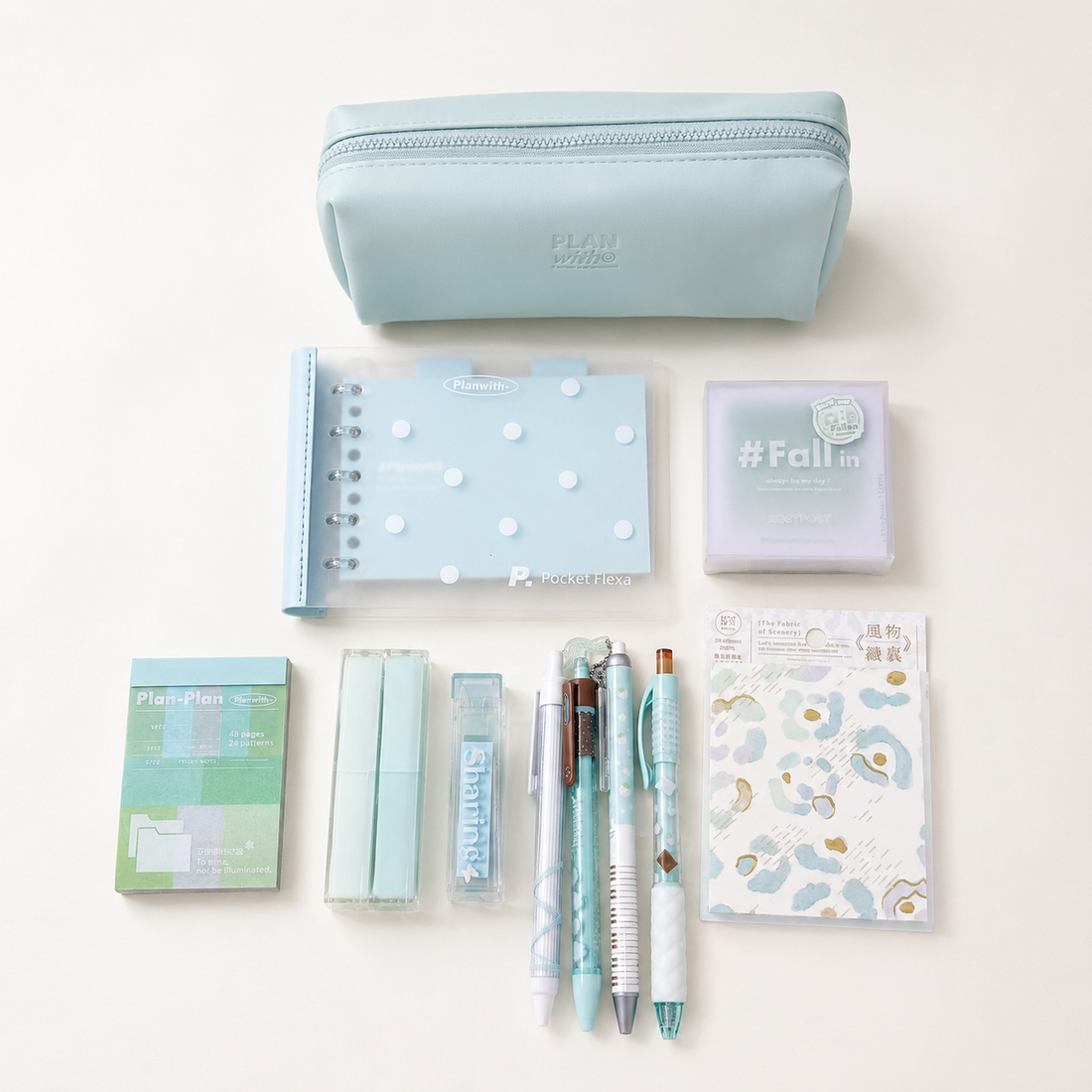 Aesthetic Mint Green Stationery Gift Set by Planwith - lifestyle stationery view for stationery gift set | Lumiyear