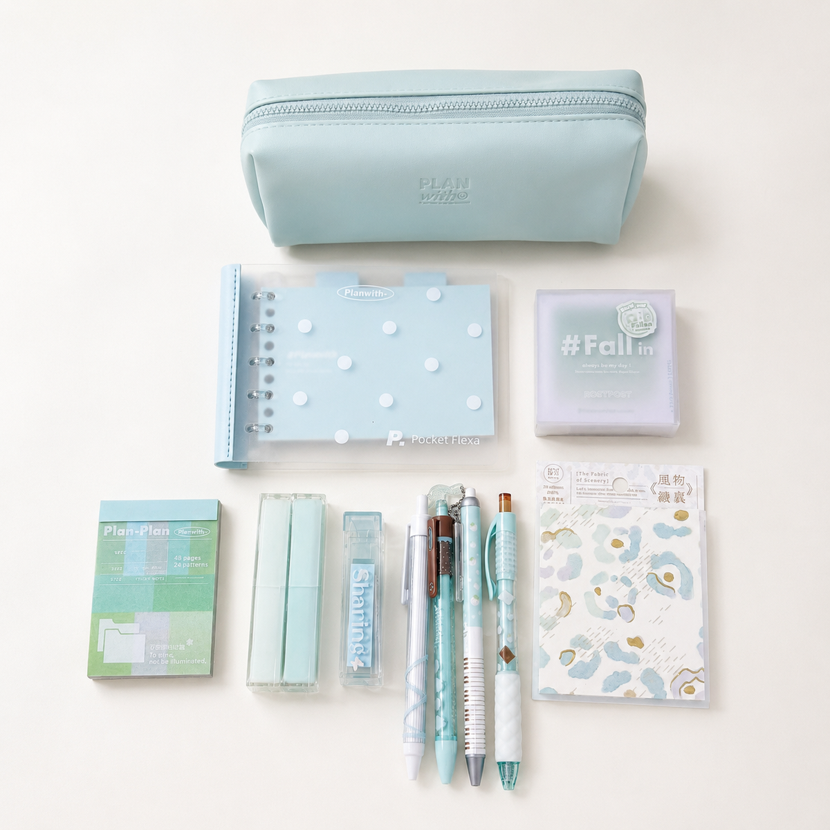Aesthetic Mint Green Stationery Gift Set by Planwith - lifestyle stationery view for stationery gift set | Lumiyear