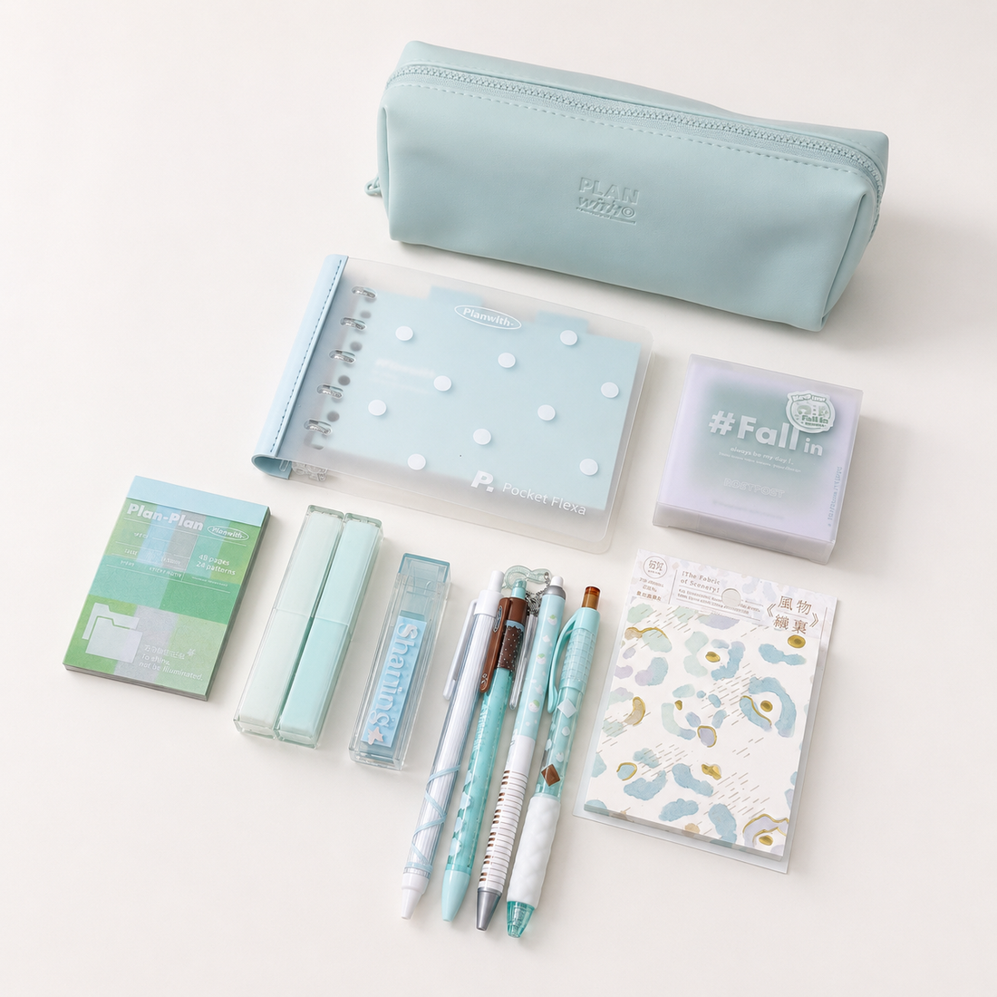 Aesthetic Mint Green Stationery Gift Set by Planwith - inside detail for stationery gift set | Lumiyear