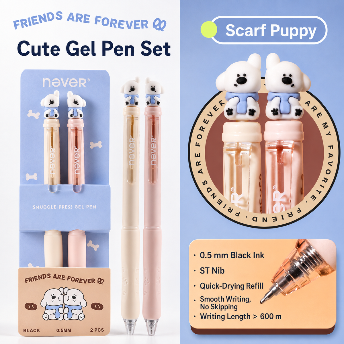 Snuggle Press Cute Animal Gel Pen Set (2 Pcs) by never - color option view for journaling writing tool | Lumiyear