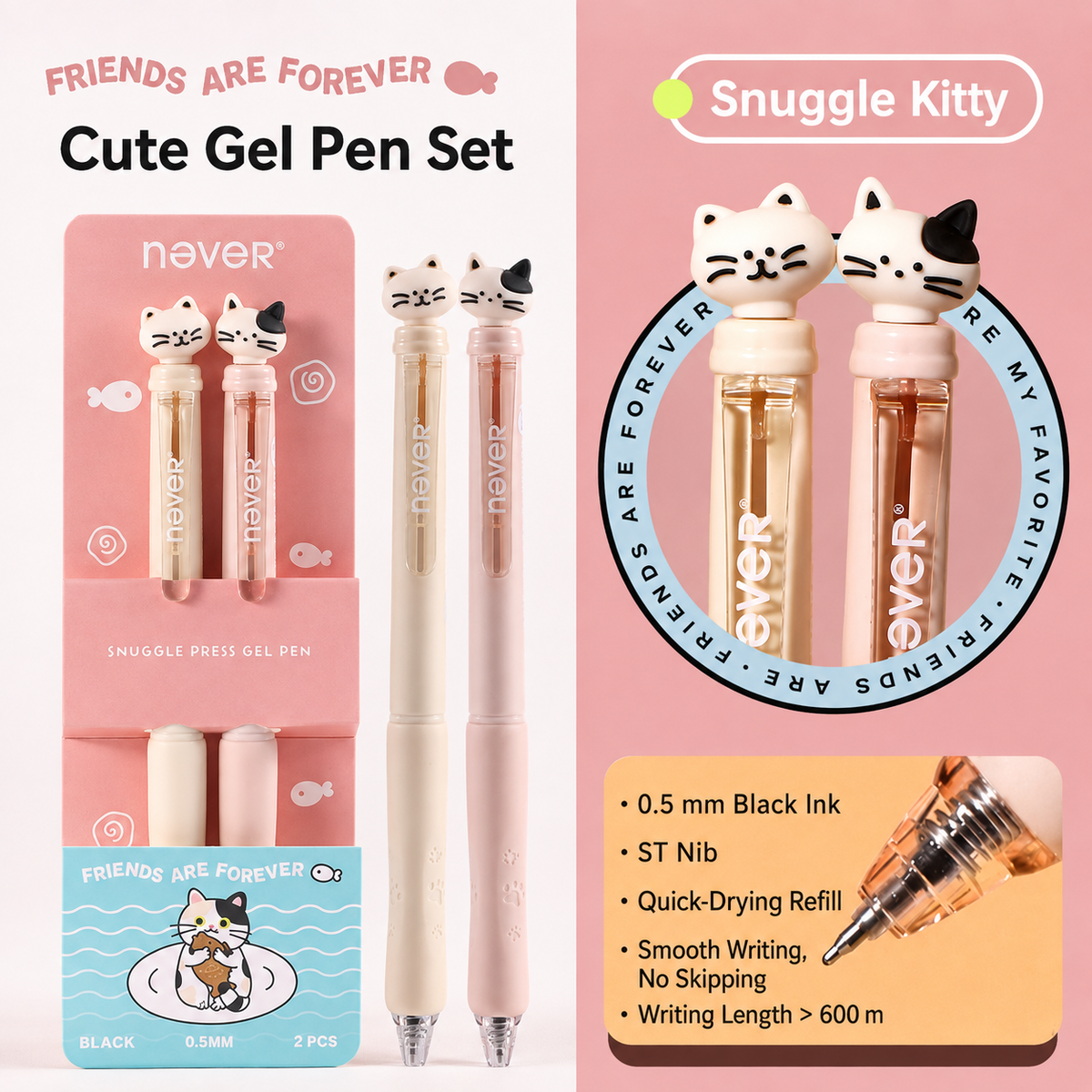 Snuggle Press Cute Animal Gel Pen Set (2 Pcs) by never - packaging view for journaling writing tool | Lumiyear