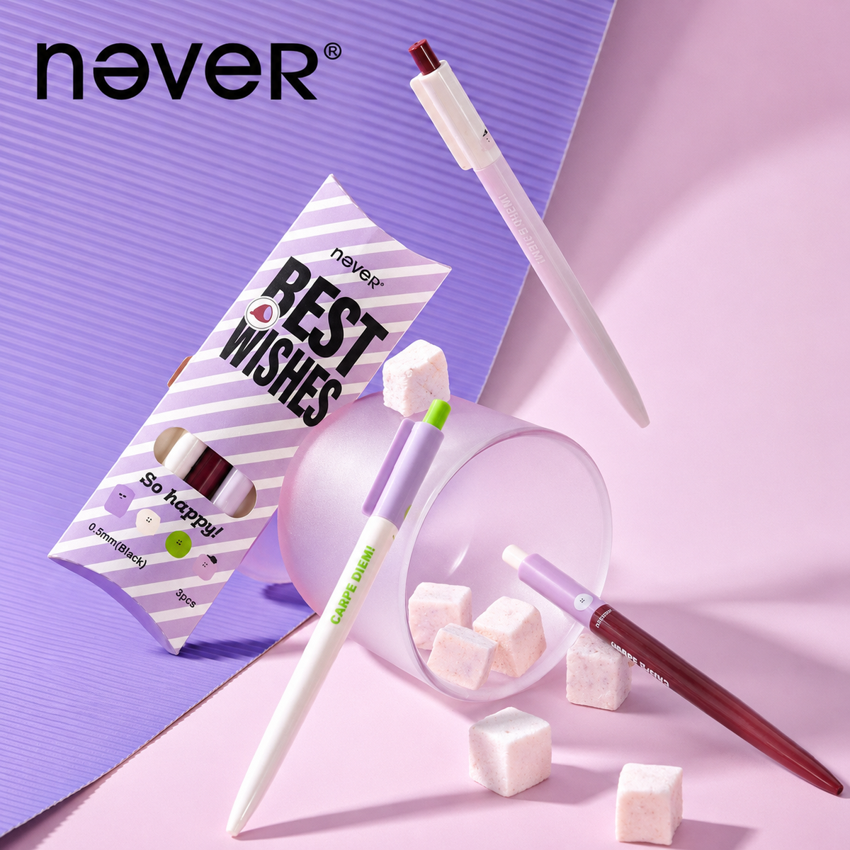 Taro Pie Color-Block Gel Pen Set (3 Pcs) by never - detail view for journaling writing tool | Lumiyear