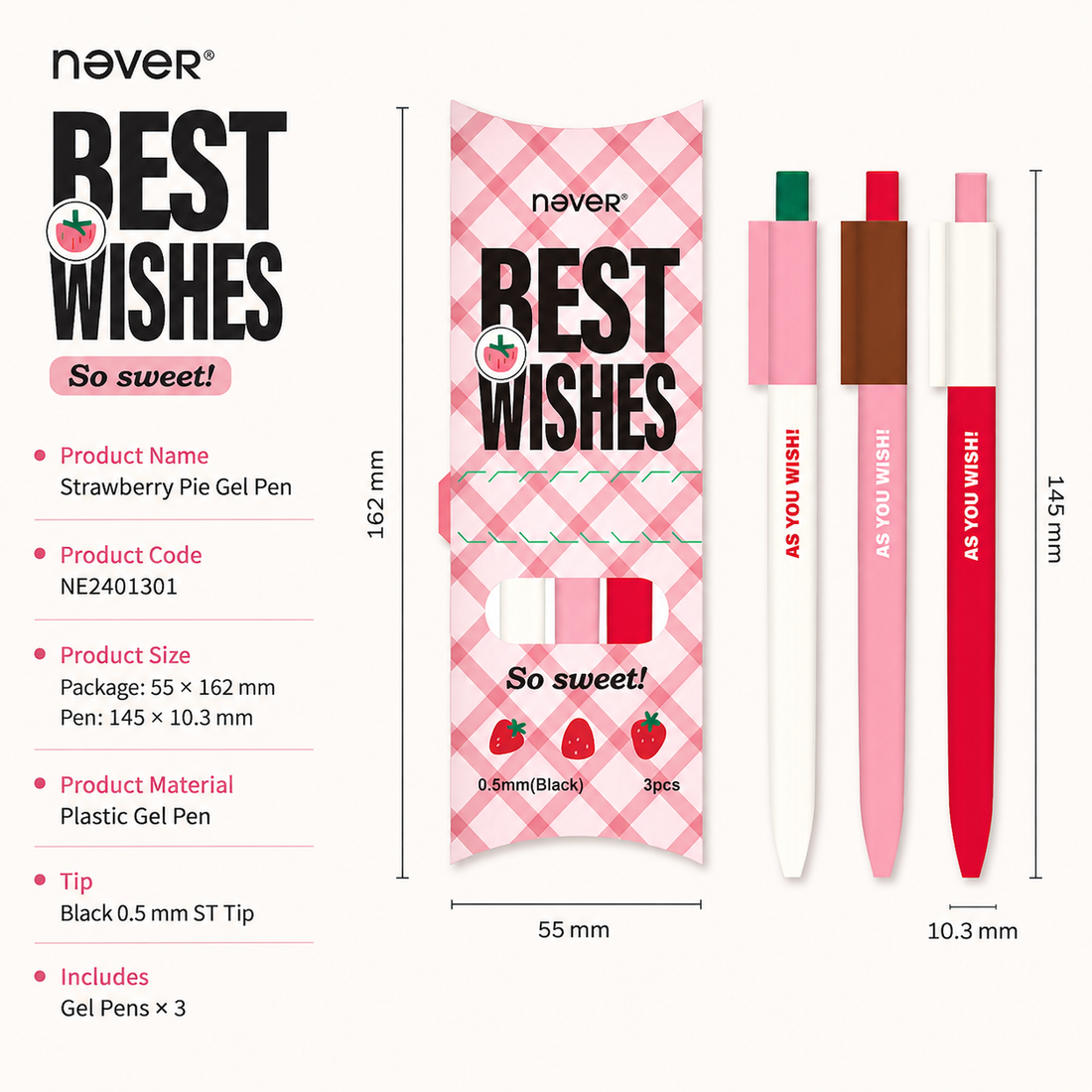 Strawberry Pie Color-Block Gel Pen Set (3 Pcs) by never - color option view for journaling writing tool | Lumiyear