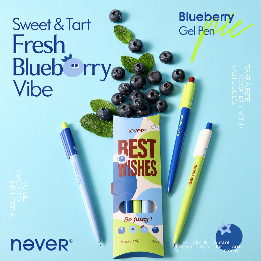 Blueberry Pie Color-Block Gel Pen Set (3 Pcs) by never - packaging view for journaling writing tool | Lumiyear